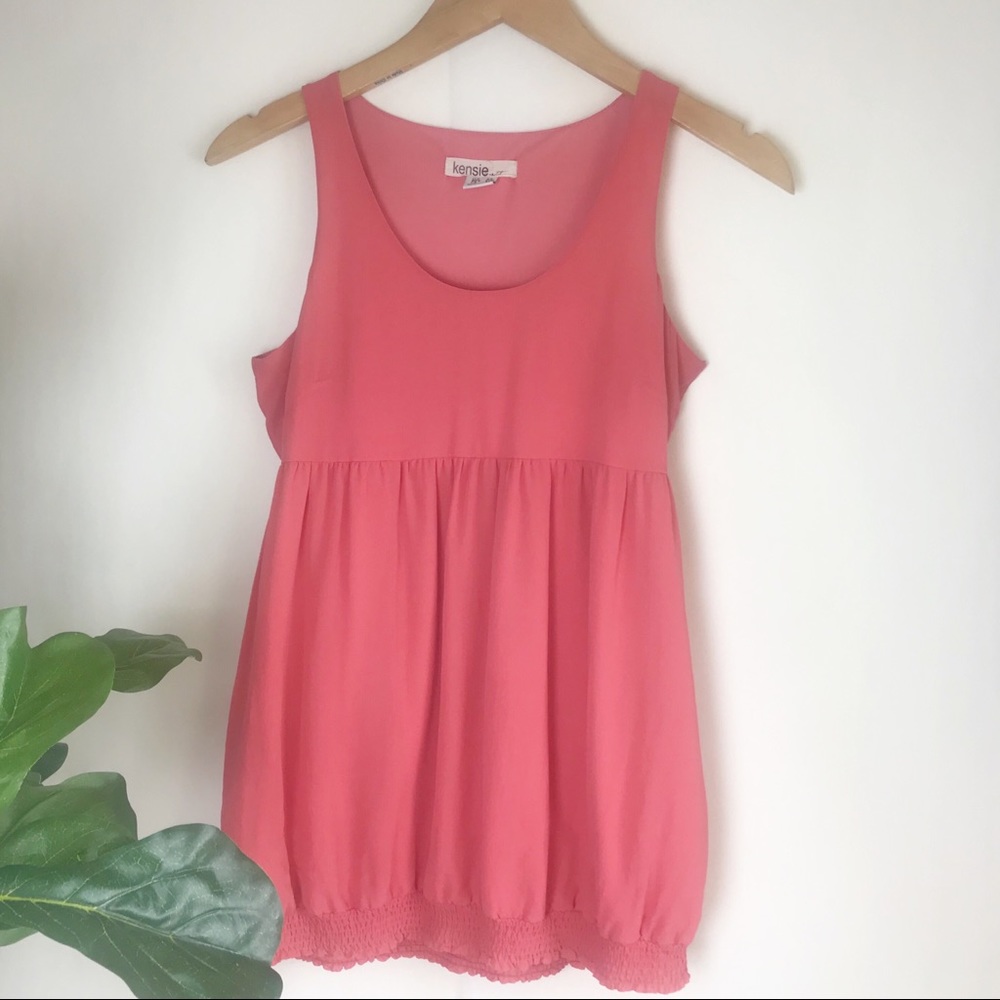 Kensie | Coral smocked hem tank top